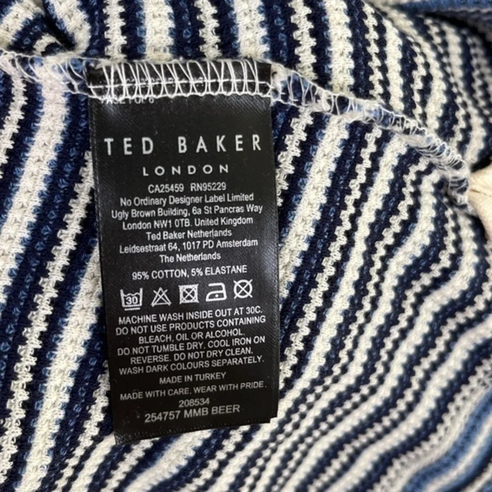 Ted Baker Cotton Blend Textured Stripe Relaxed Fit Quarter Zip Polo Shirt, NWT‎